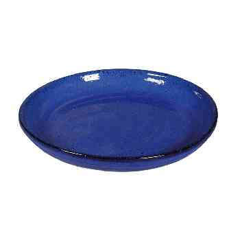 Soucoupe ronde en grès émaillé : bleu, d.36cm