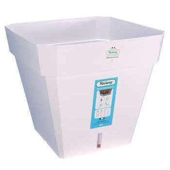 Pot carré : réserve d?eau, blanc H26,5 cm