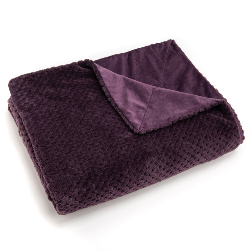 Plaid damier 130 x 170 cm prune