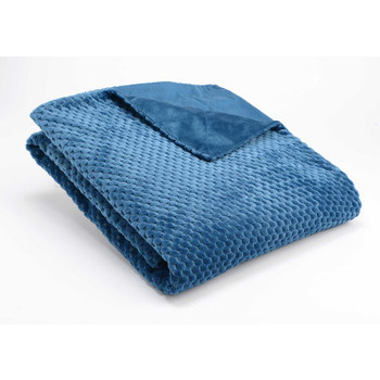 Plaid Damier en polyester, bleu nuit 170x130cm