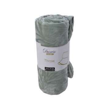 Plaid fausse fourrure feuilles vert sauge