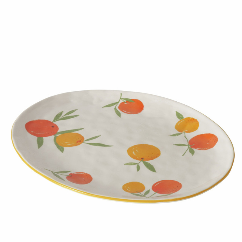 Plat en grès, motifs fruits - L. 39xl. 32cm