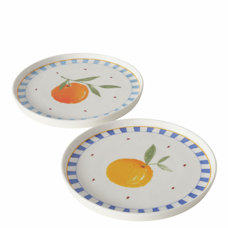 Assiette à dessert, motifs fruits, en céramique -