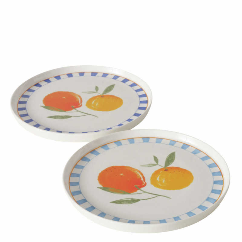 Assiette à dessert, motifs fruits, en céramique -