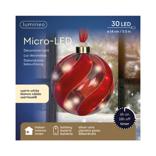 Boule de Noël en verre, intérieur, led blanc chaud