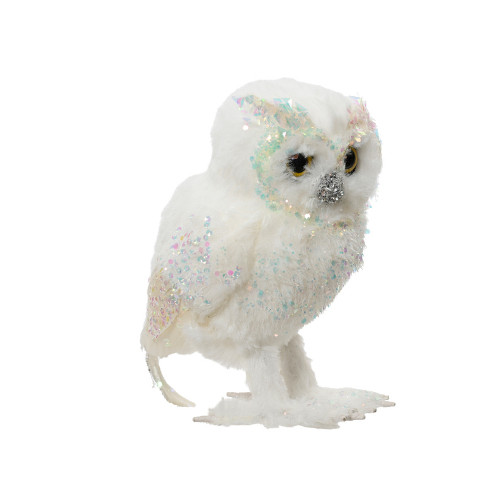 Chouette fourrure artificielle blanc 12X11X15cm
