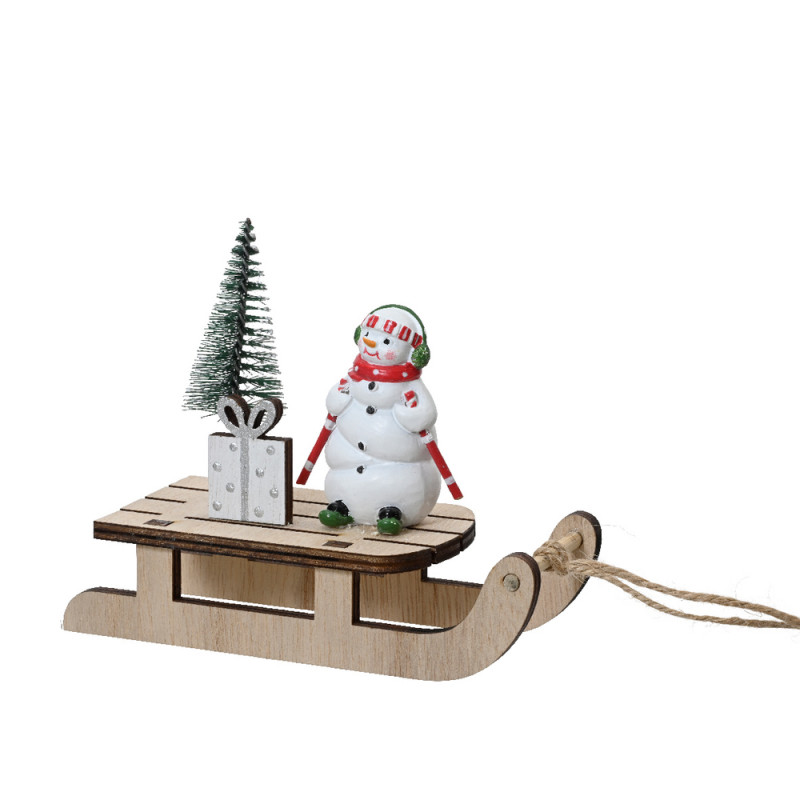 Figurine de Noël en bois : Bonhomme de neige sur s