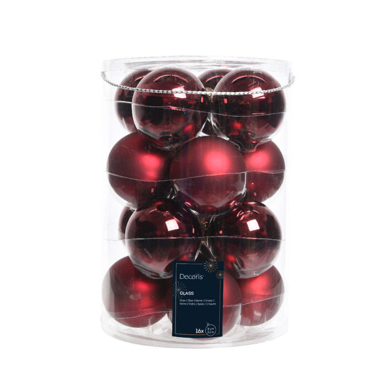 Assortiment 16 boules de Noël en verre, coloris bo