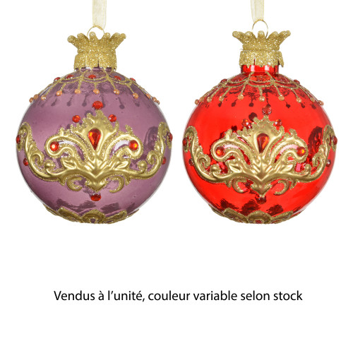 Boule de Noël en verre : avec couronne, coloris va