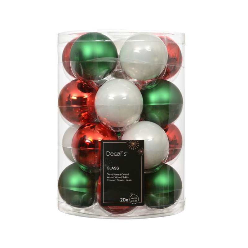 Assortiment 20 boules de Noël en verre, coloris mi