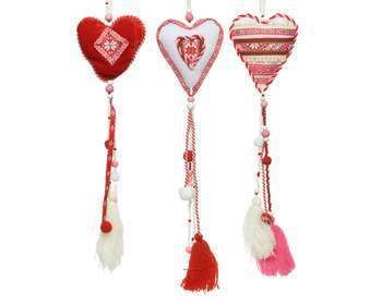 Coeur Pompon A Suspendre Rouge Blanc 55 Cm