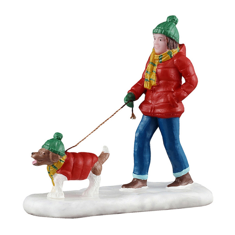 Figurine en résine, promenade dans la neige - H. 6
