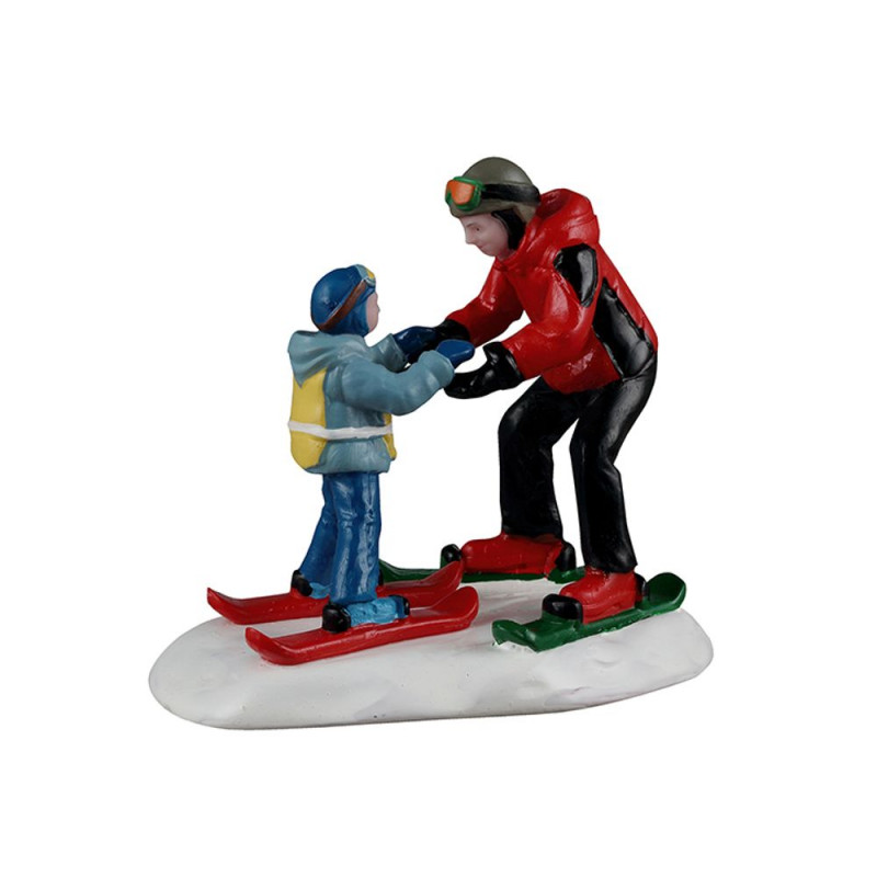 Figurine de Noël : leçon de ski - H. 6cm