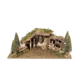 Crèche en liège et bois avec tuile : grange