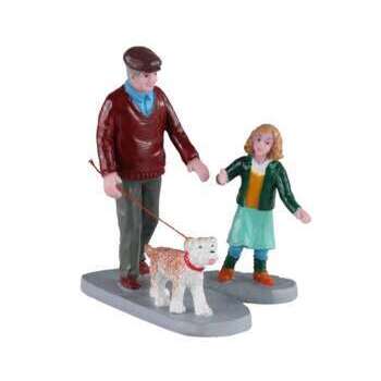 Figurine grand père petite-fille chien H.7cm