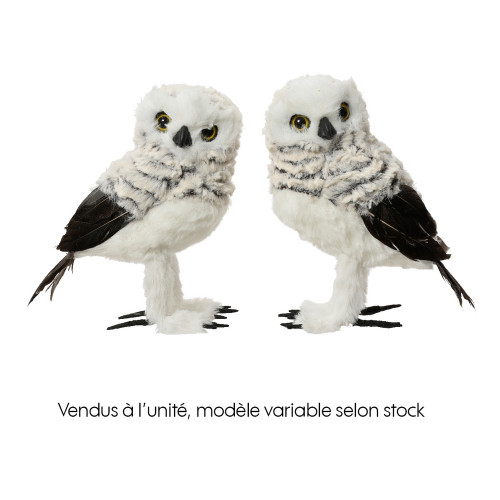 Chouette fourrure artificielle gris 11X8X16cm
