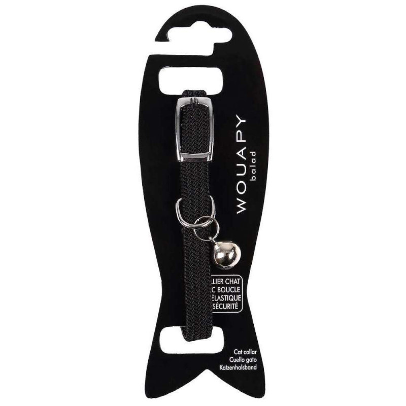Collier elastic grelot 30 cm noir pour chat